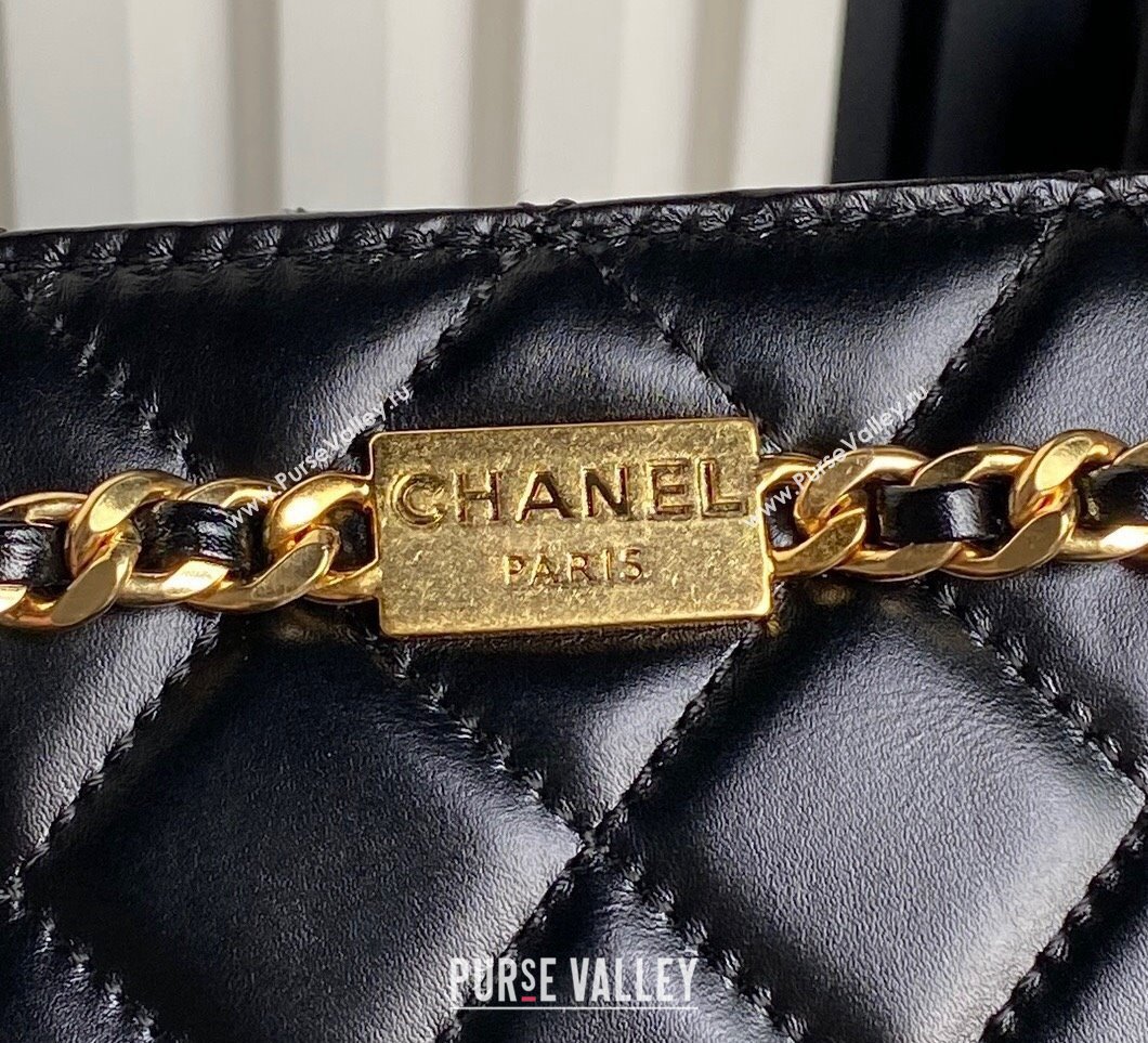 Chanel Shiny Lambskin Small Shopping Bag with CC Stud Chain Black 2024 AS5204 (yezi-241107116)