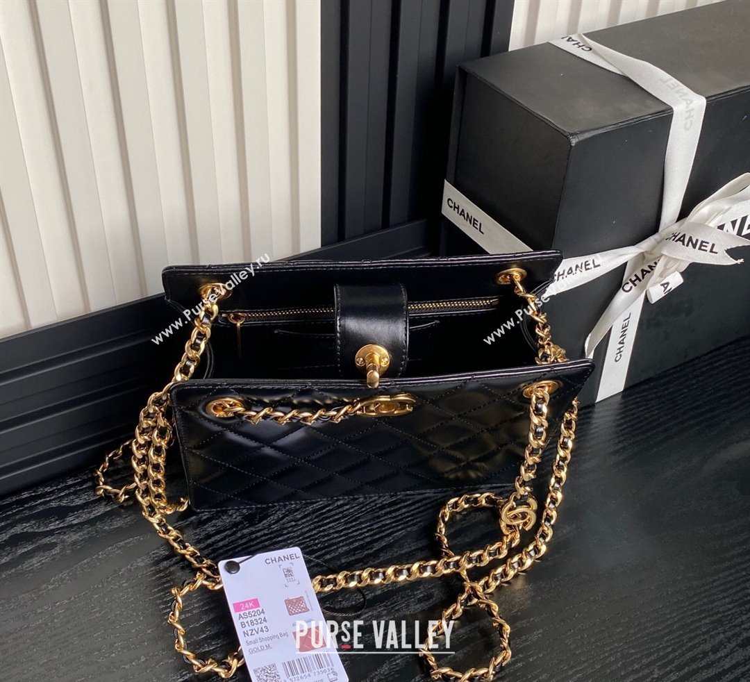 Chanel Shiny Lambskin Small Shopping Bag with CC Stud Chain Black 2024 AS5204 (yezi-241107116)