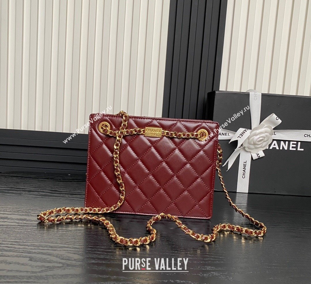 Chanel Shiny Lambskin Small Shopping Bag with CC Stud Chain Burgundy 2024 AS5204 (yezi-241107117)