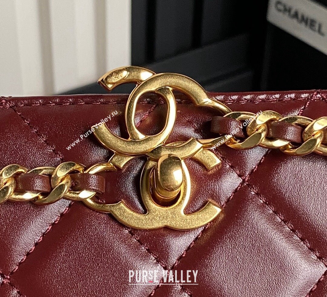 Chanel Shiny Lambskin Small Shopping Bag with CC Stud Chain Burgundy 2024 AS5204 (yezi-241107117)