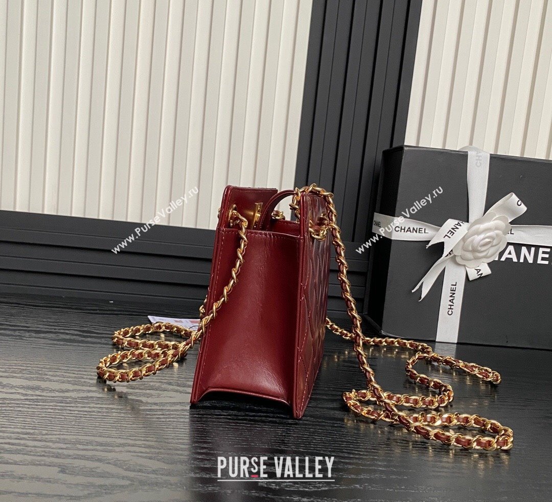 Chanel Shiny Lambskin Small Shopping Bag with CC Stud Chain Burgundy 2024 AS5204 (yezi-241107117)