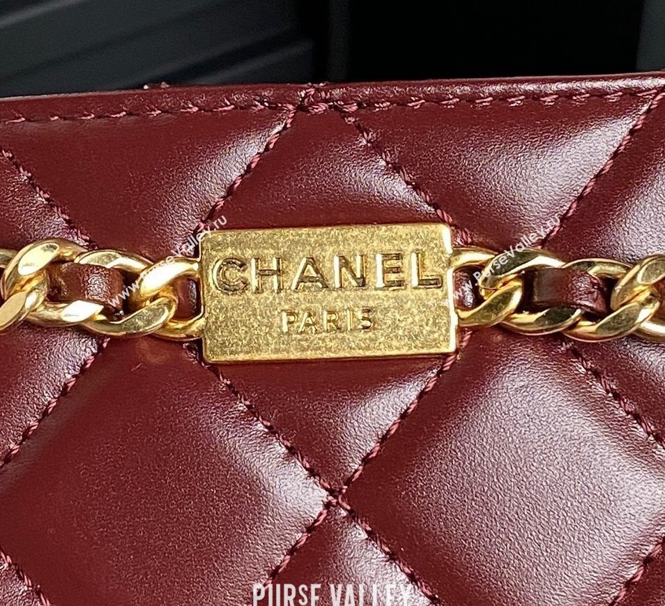 Chanel Shiny Lambskin Small Shopping Bag with CC Stud Chain Burgundy 2024 AS5204 (yezi-241107117)