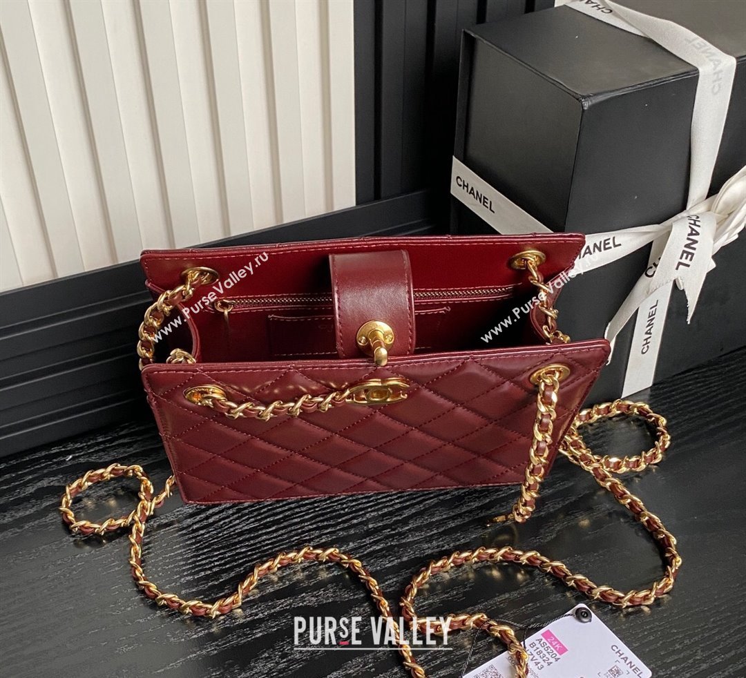 Chanel Shiny Lambskin Small Shopping Bag with CC Stud Chain Burgundy 2024 AS5204 (yezi-241107117)