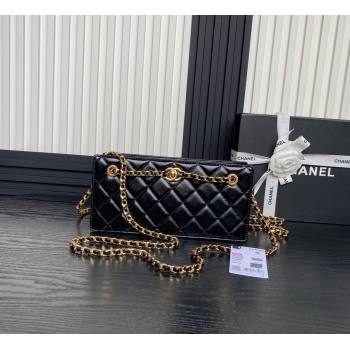 Chanel Shiny Lambskin Clutch with CC Stud Chain Black 2024 AS5203 (yezi-241107118)