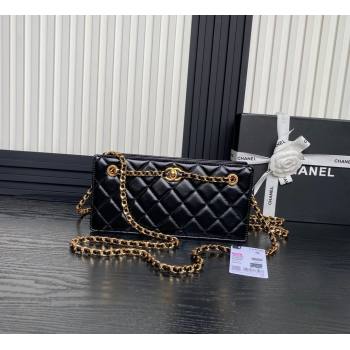 Chanel Shiny Lambskin Clutch with CC Stud Chain Black 2024 AS5203 (yezi-241107118)