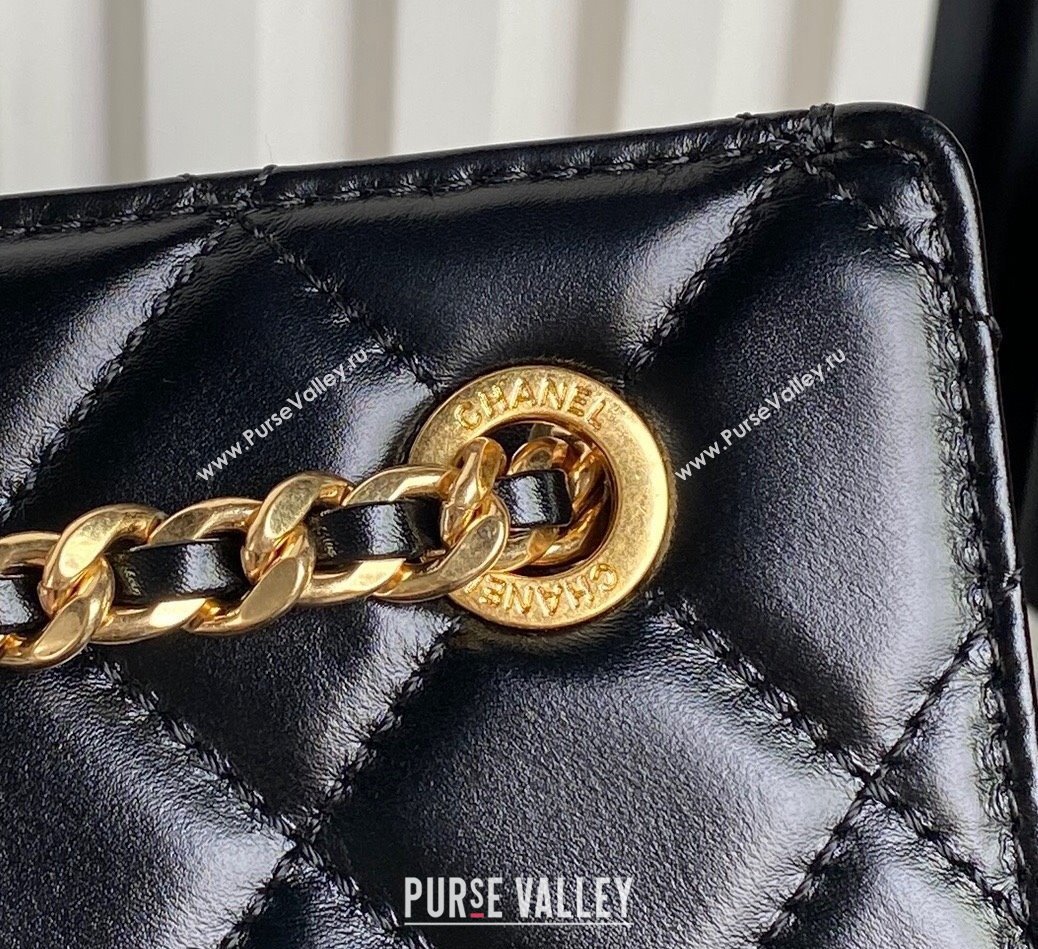 Chanel Shiny Lambskin Clutch with CC Stud Chain Black 2024 AS5203 (yezi-241107118)