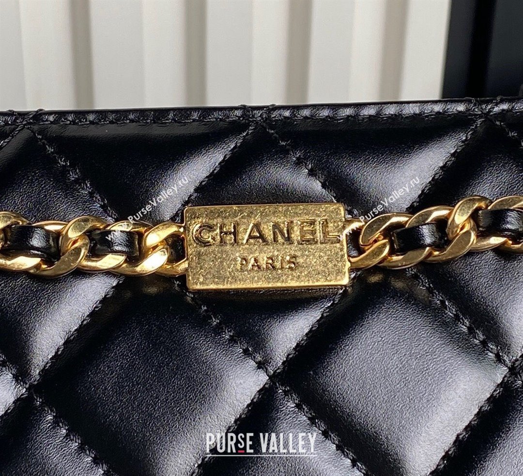 Chanel Shiny Lambskin Clutch with CC Stud Chain Black 2024 AS5203 (yezi-241107118)