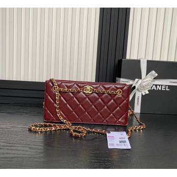 Chanel Shiny Lambskin Clutch with CC Stud Chain Burgundy 2024 AS5203 (yezi-241107119)