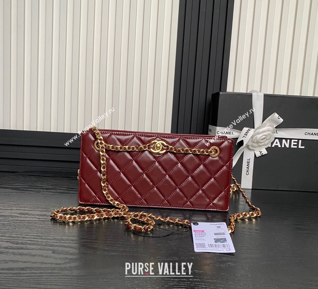 Chanel Shiny Lambskin Clutch with CC Stud Chain Burgundy 2024 AS5203 (yezi-241107119)