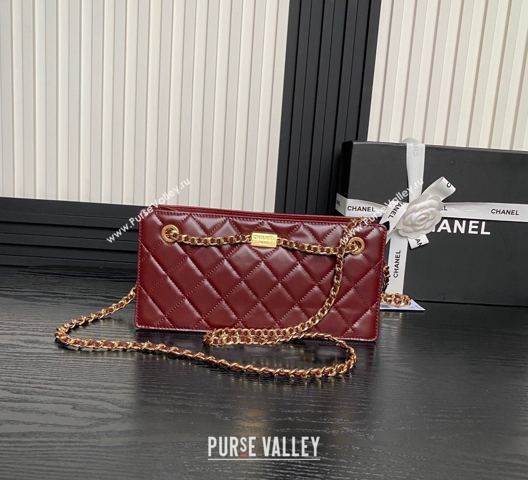 Chanel Shiny Lambskin Clutch with CC Stud Chain Burgundy 2024 AS5203 (yezi-241107119)