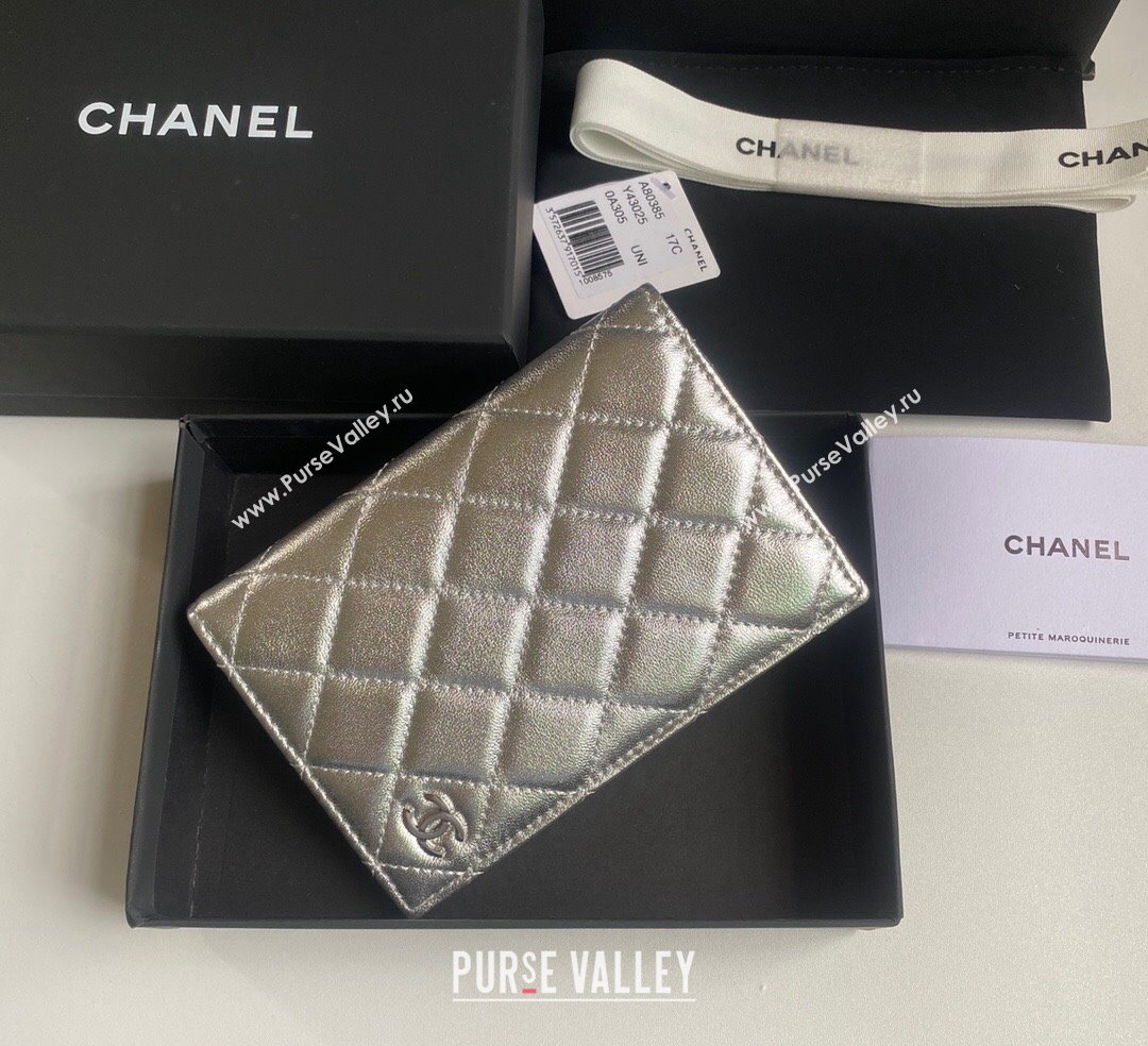 Chanel Metallic Calfskin Passport Cover Silver 2024 A80385 (yezi-241107088)