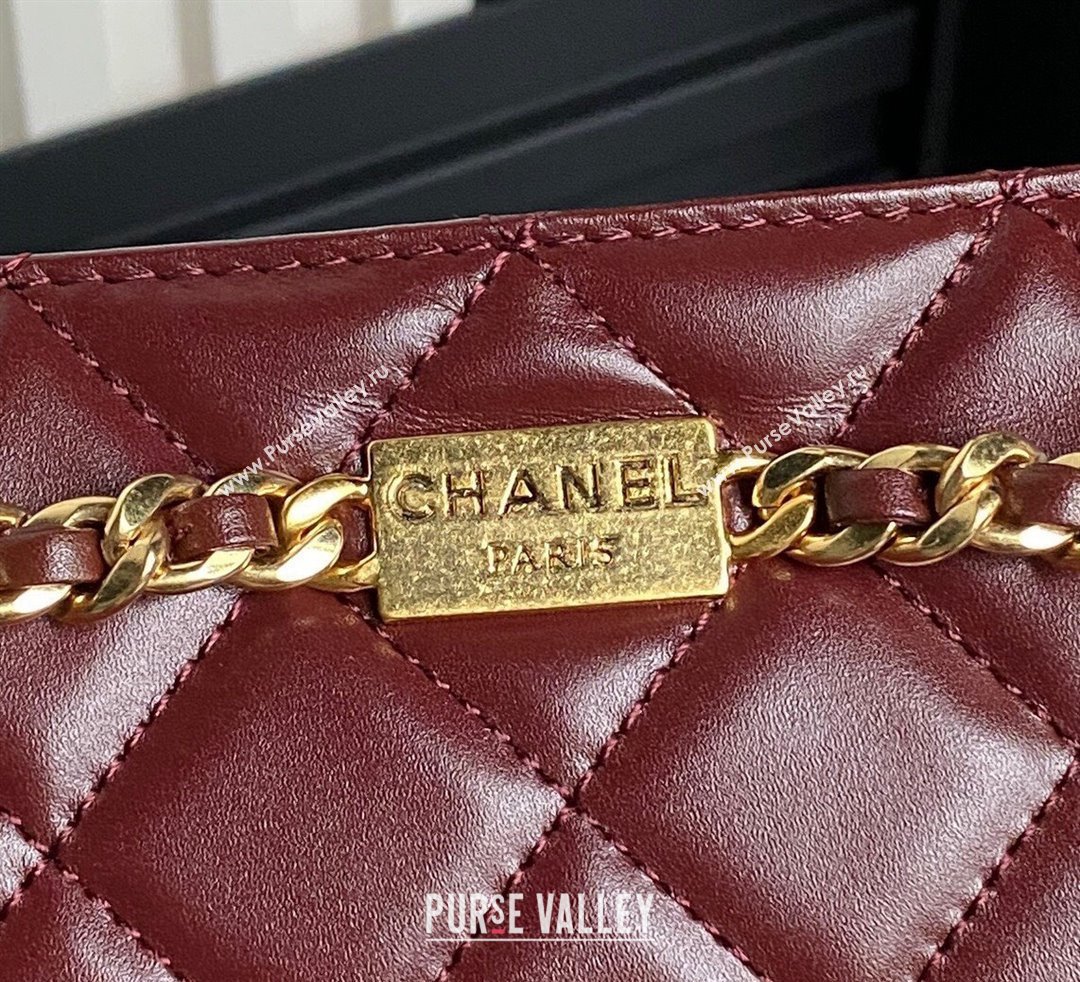 Chanel Shiny Lambskin Clutch with CC Stud Chain Burgundy 2024 AS5203 (yezi-241107119)