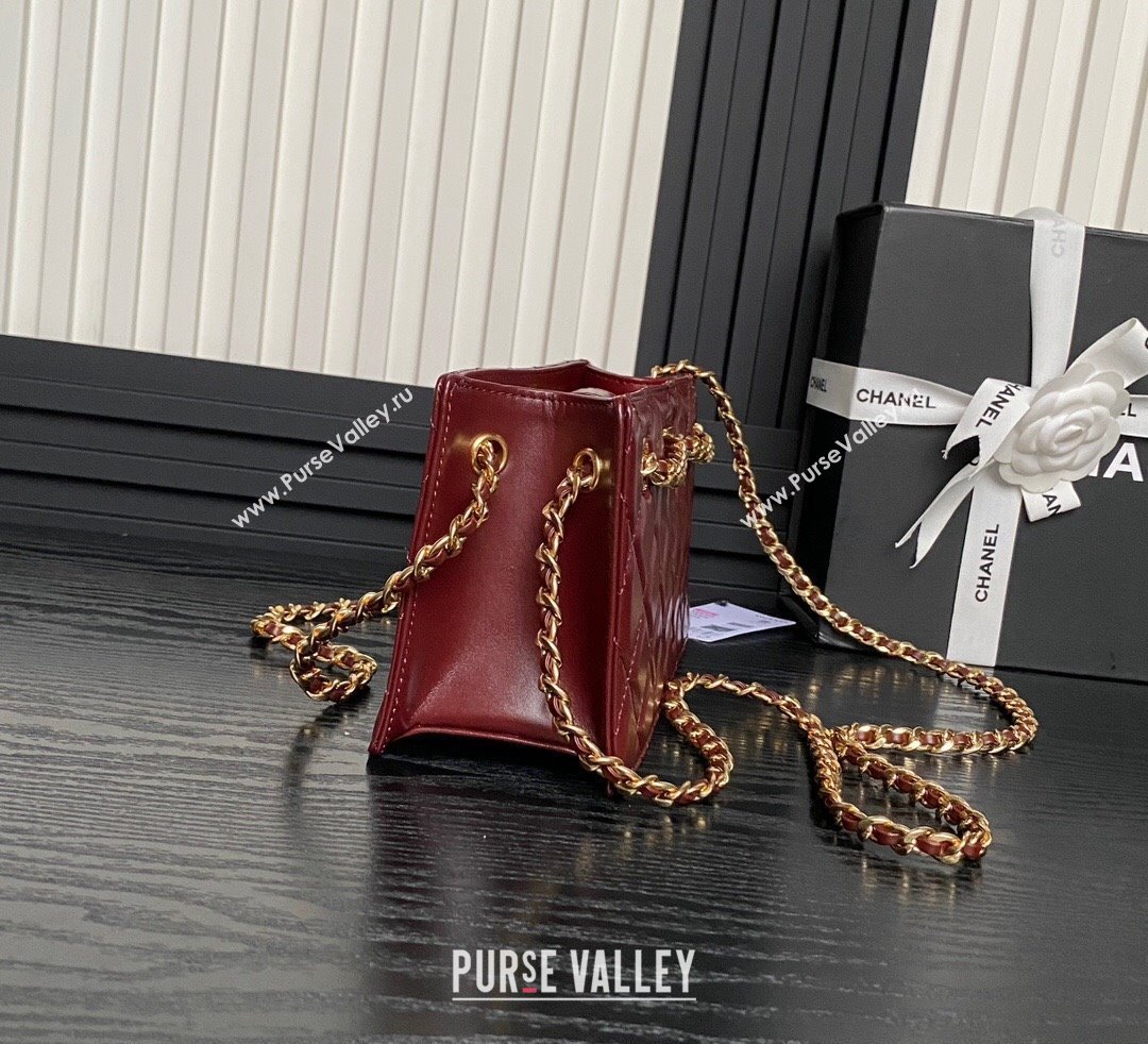 Chanel Shiny Lambskin Clutch with CC Stud Chain Burgundy 2024 AS5203 (yezi-241107119)