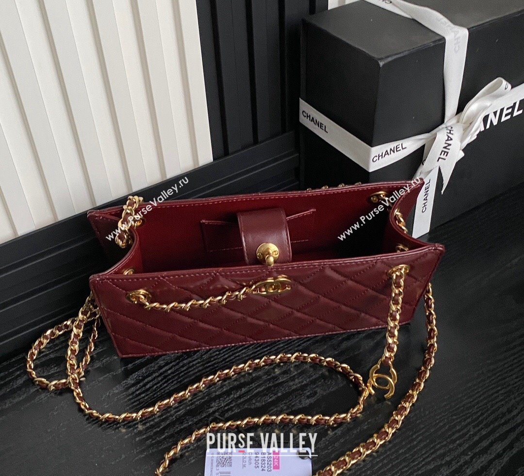 Chanel Shiny Lambskin Clutch with CC Stud Chain Burgundy 2024 AS5203 (yezi-241107119)