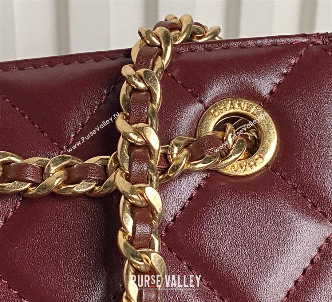 Chanel Shiny Lambskin Clutch with CC Stud Chain Burgundy 2024 AS5203 (yezi-241107119)