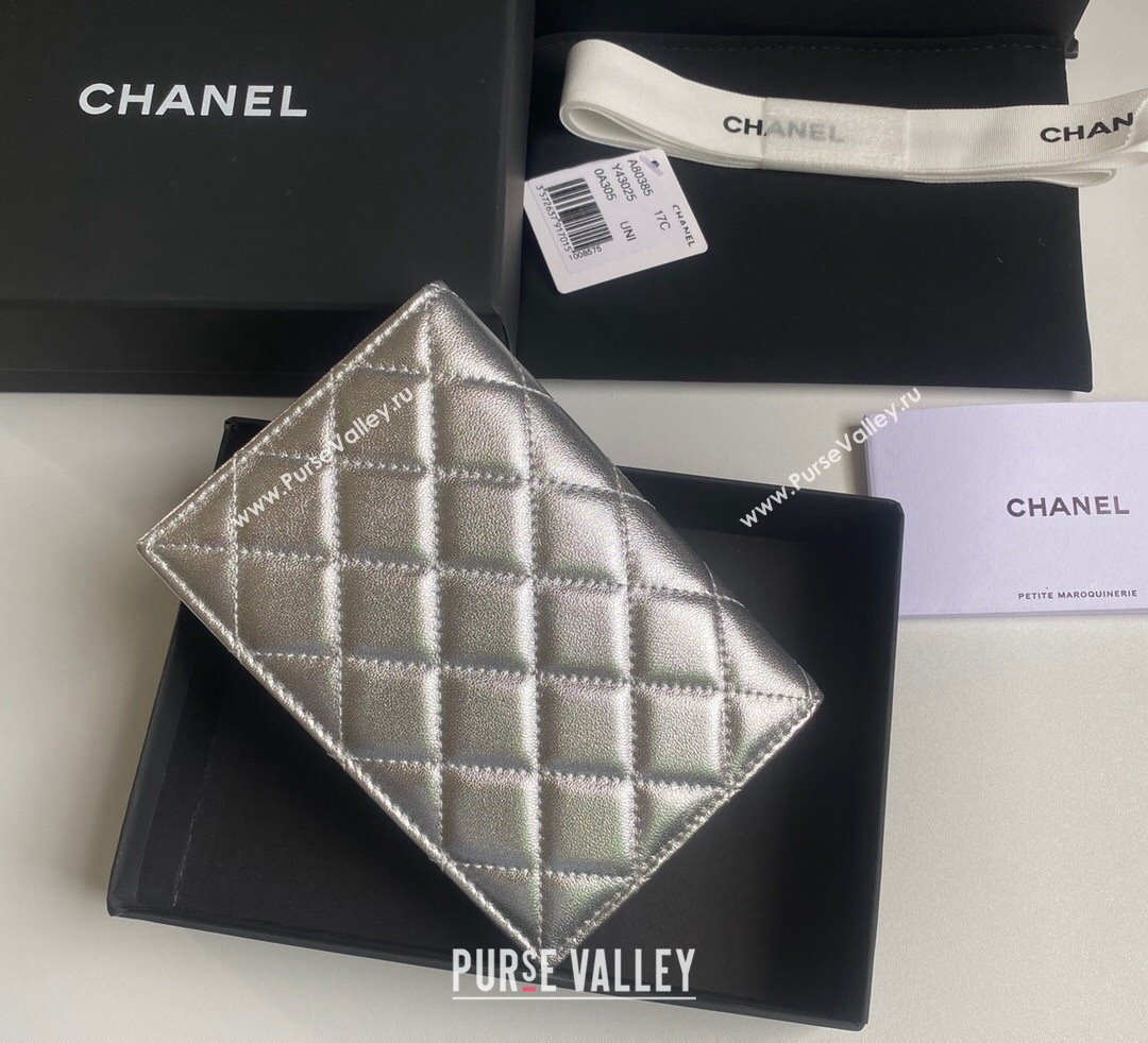 Chanel Metallic Calfskin Passport Cover Silver 2024 A80385 (yezi-241107088)