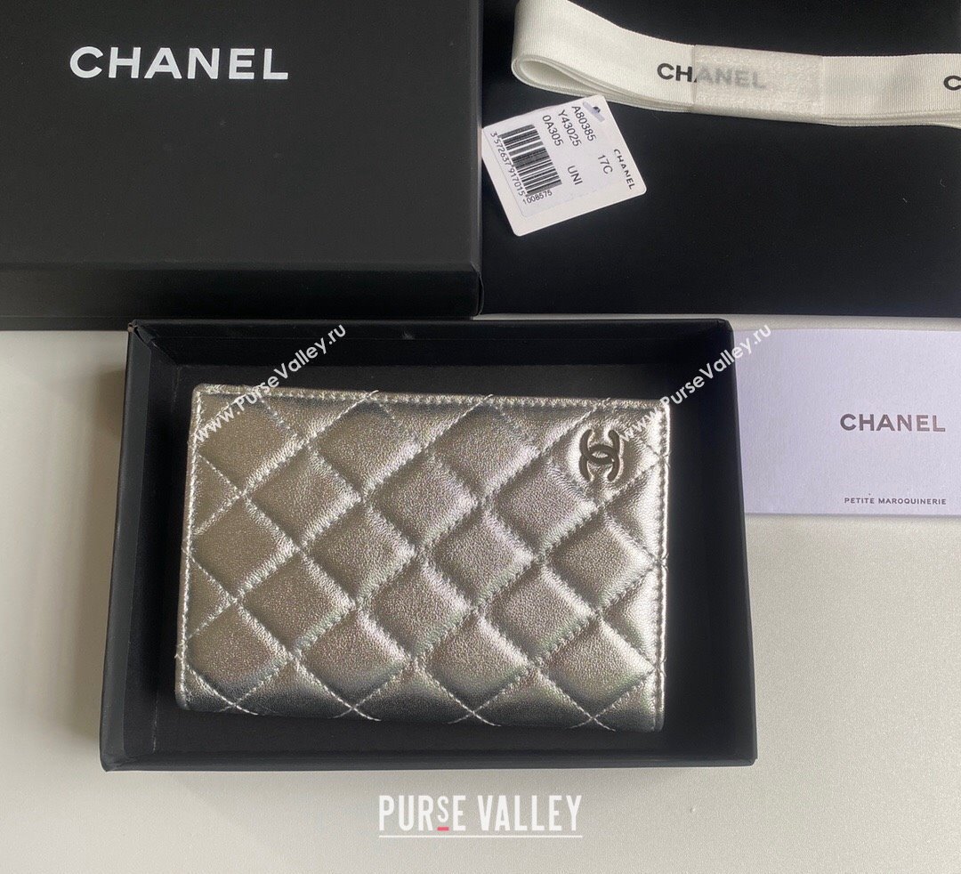 Chanel Metallic Calfskin Passport Cover Silver 2024 A80385 (yezi-241107088)