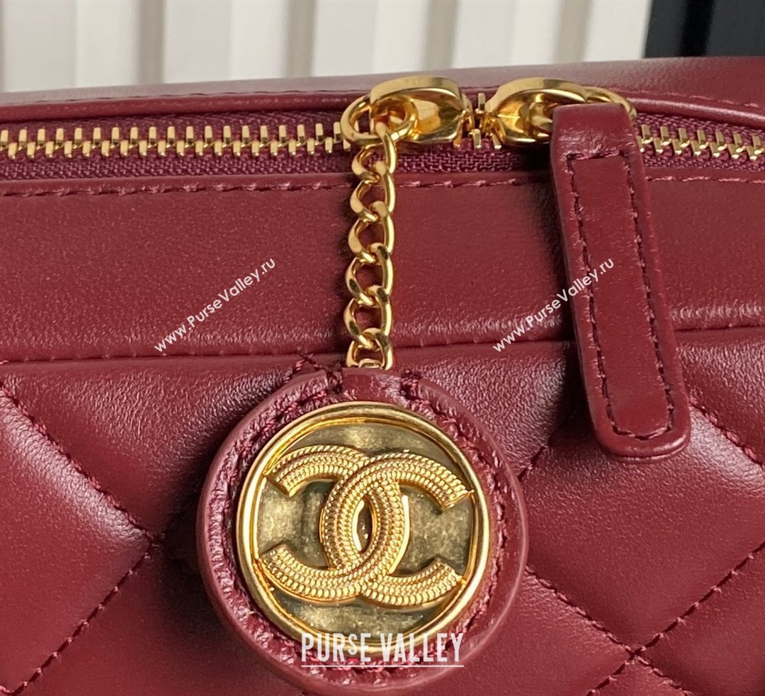 Chanel Shiny Lambskin Medium Camera Case bag Burgundy 2024 AS5187 (yezi-241107055)