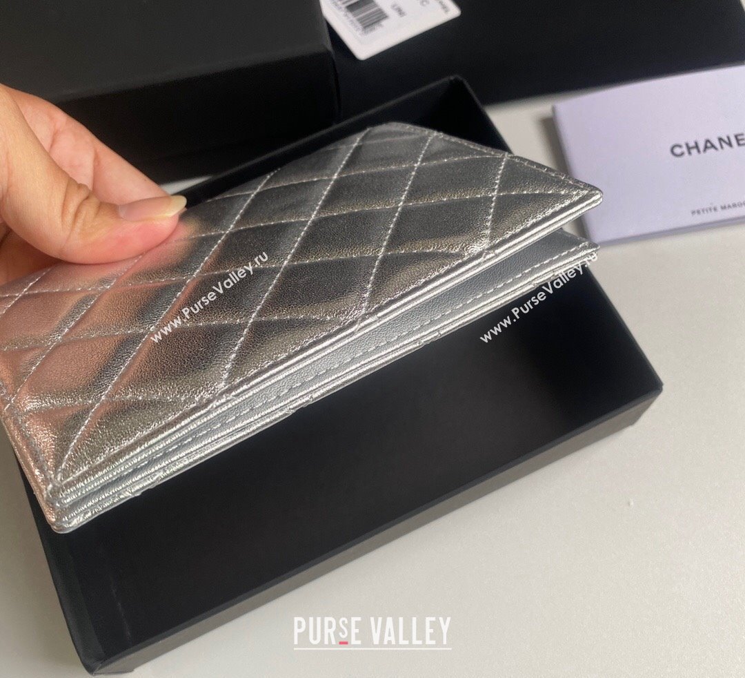 Chanel Metallic Calfskin Passport Cover Silver 2024 A80385 (yezi-241107088)