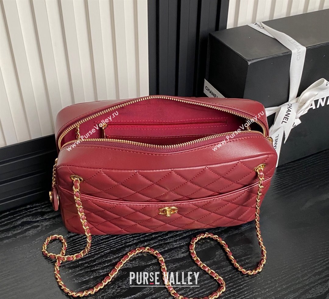 Chanel Shiny Lambskin Medium Camera Case bag Burgundy 2024 AS5187 (yezi-241107055)