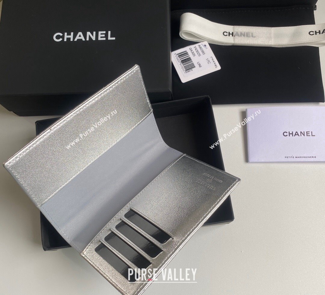 Chanel Metallic Calfskin Passport Cover Silver 2024 A80385 (yezi-241107088)