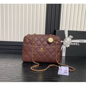 Chanel Shiny Lambskin Medium Camera Case bag Dark Brown 2024 AS5187 (yezi-241107058)