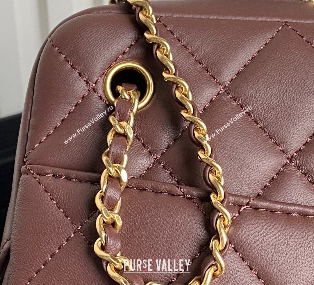 Chanel Shiny Lambskin Medium Camera Case bag Dark Brown 2024 AS5187 (yezi-241107058)