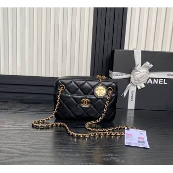 Chanel Shiny Lambskin Mini Camera Case bag Black 2024 AS5190 (yezi-241107060)