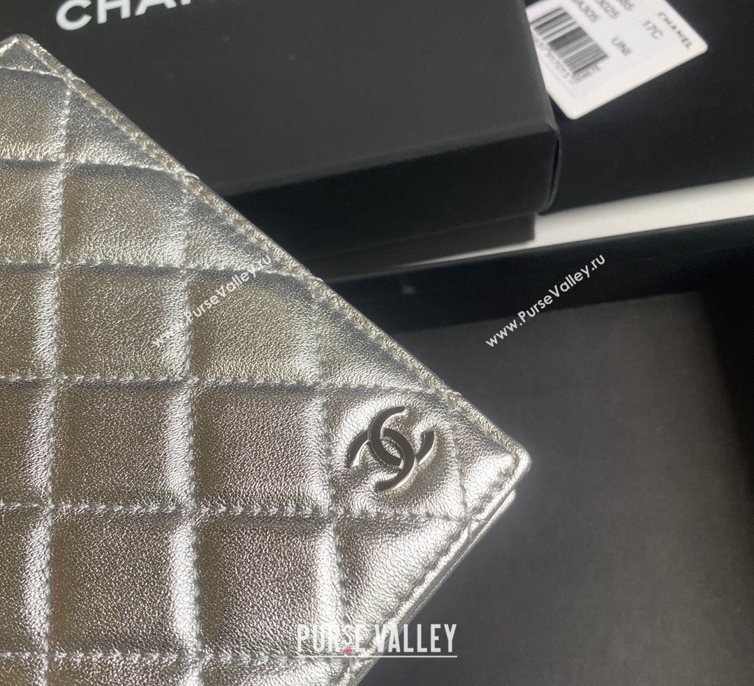 Chanel Metallic Calfskin Passport Cover Silver 2024 A80385 (yezi-241107088)