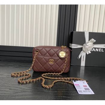 Chanel Shiny Lambskin Mini Camera Case bag Dark Brown 2024 AS5190 (yezi-241107062)