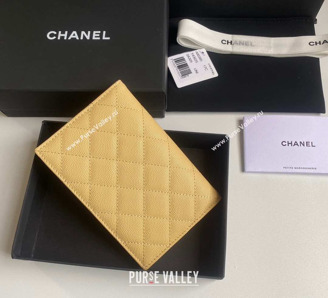 Chanel Grained Calfskin Passport Cover Yellow 2024 A80385 (yezi-241107086)