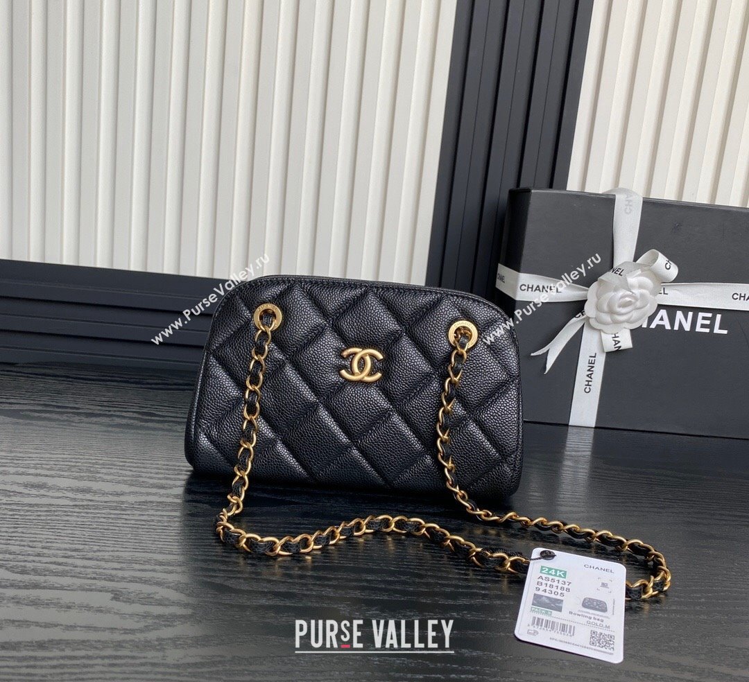 Chanel Grained Shiny Calfskin Small Bowling bag AS5137 Black 2024 (yezi-241107121)