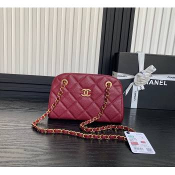 Chanel Grained Shiny Calfskin Small Bowling bag AS5137 Burgundy 2024 (yezi-241107122)