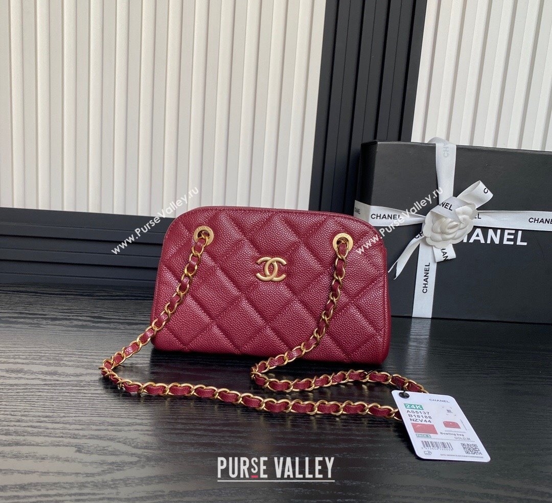 Chanel Grained Shiny Calfskin Small Bowling bag AS5137 Burgundy 2024 (yezi-241107122)