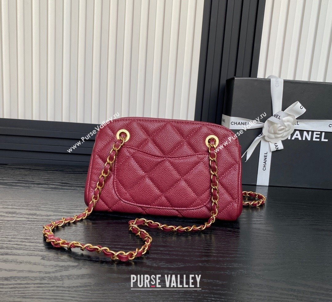 Chanel Grained Shiny Calfskin Small Bowling bag AS5137 Burgundy 2024 (yezi-241107122)