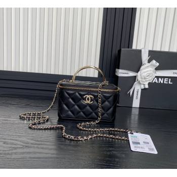 Chanel Lambskin Strass Clutch with Chain and Top Handle Black 2024 AP4317 (yezi-241107124)