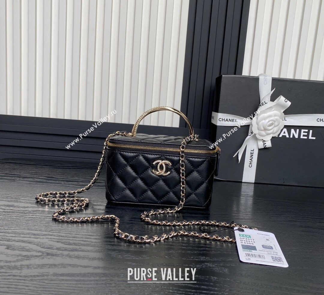 Chanel Lambskin Strass Clutch with Chain and Top Handle Black 2024 AP4317 (yezi-241107124)