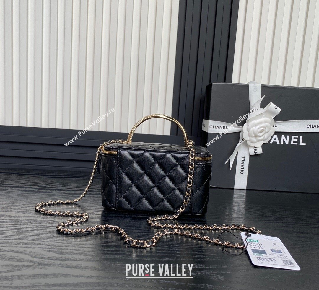 Chanel Lambskin Strass Clutch with Chain and Top Handle Black 2024 AP4317 (yezi-241107124)