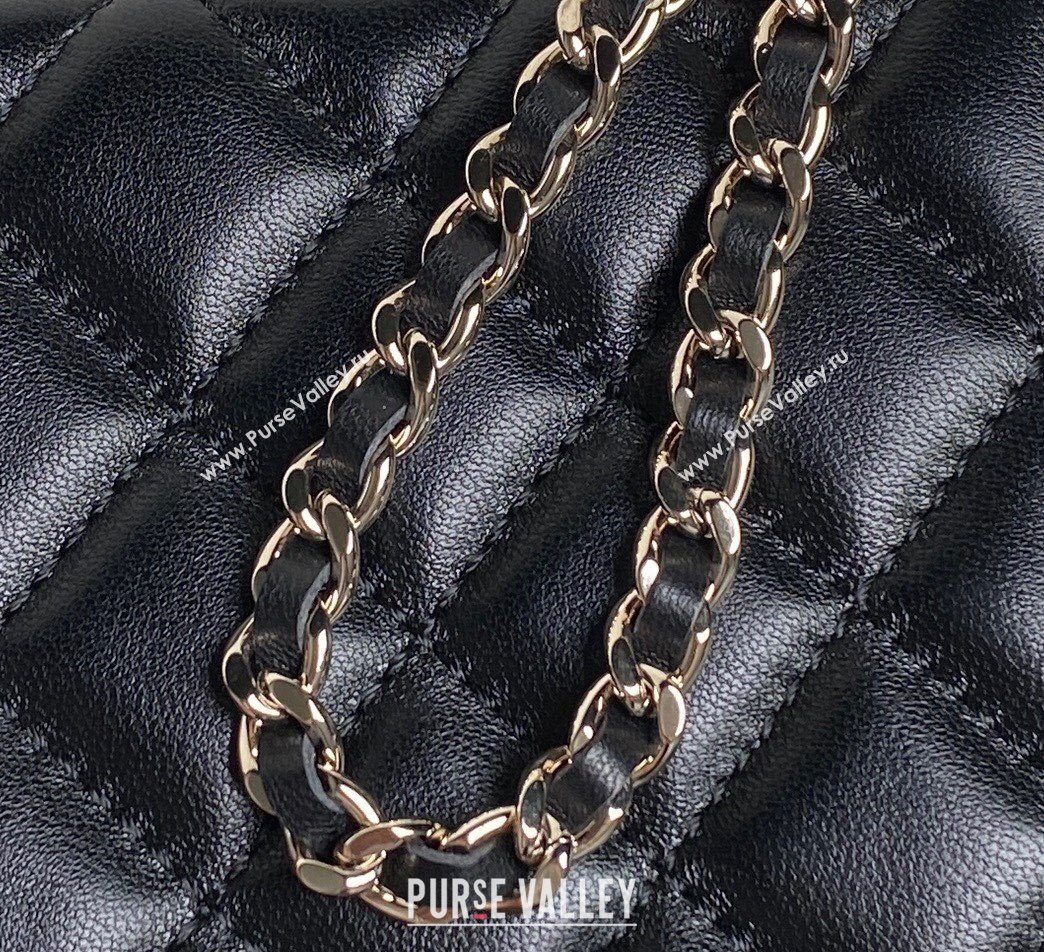 Chanel Lambskin Strass Clutch with Chain and Top Handle Black 2024 AP4317 (yezi-241107124)