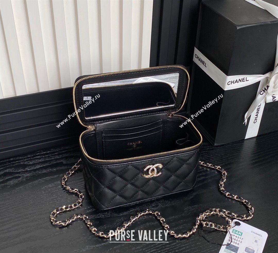 Chanel Lambskin Strass Clutch with Chain and Top Handle Black 2024 AP4317 (yezi-241107124)