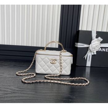 Chanel Lambskin Strass Clutch with Chain and Top Handle White 2024 AP4317 (yezi-241107125)