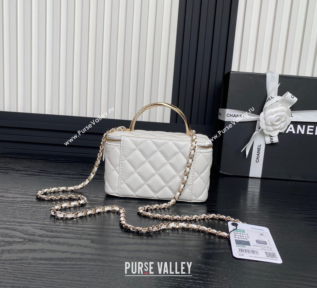 Chanel Lambskin Strass Clutch with Chain and Top Handle White 2024 AP4317 (yezi-241107125)