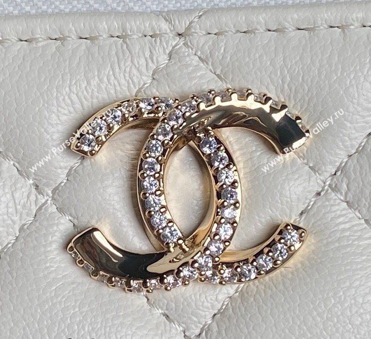 Chanel Lambskin Strass Clutch with Chain and Top Handle White 2024 AP4317 (yezi-241107125)