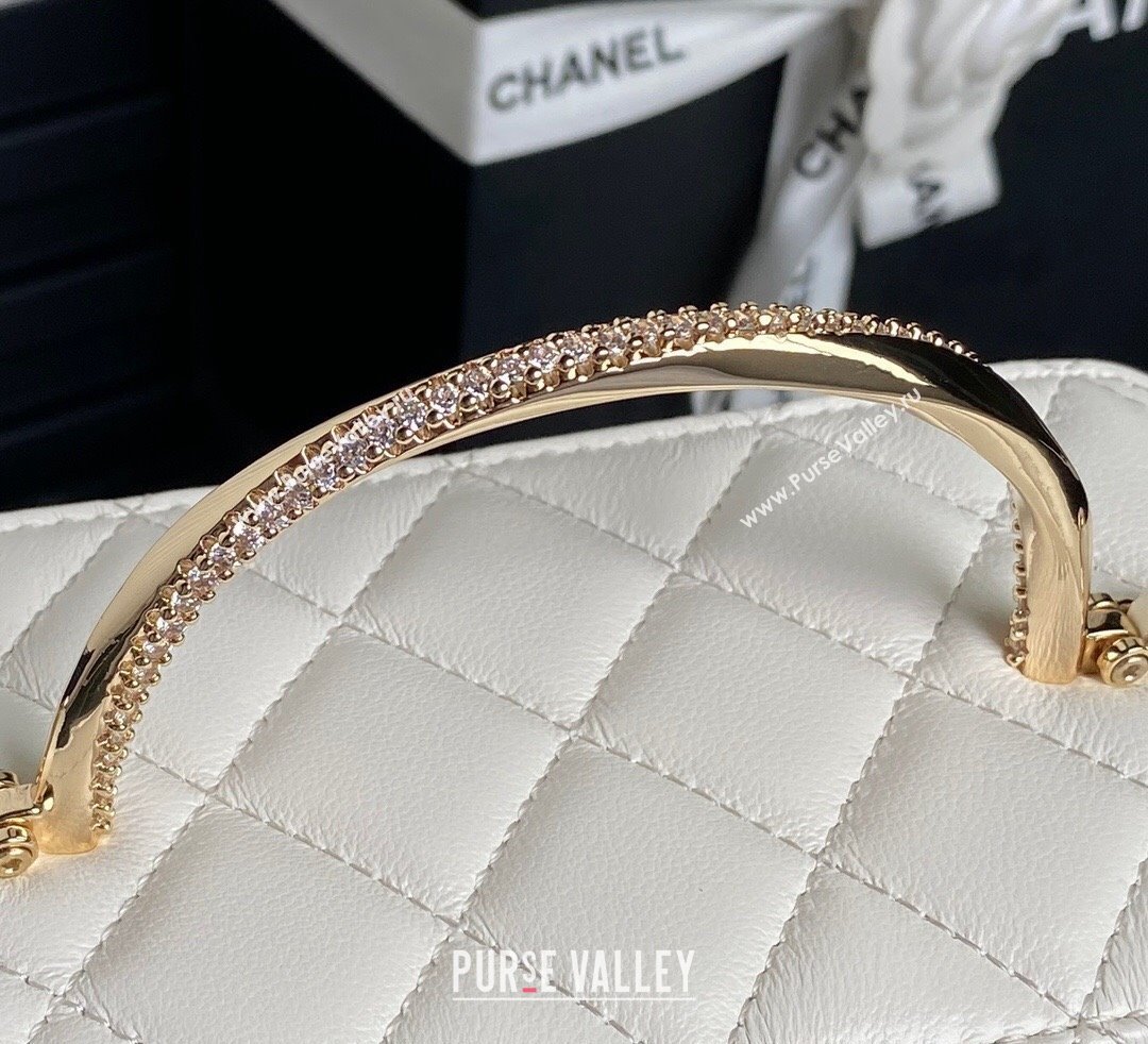 Chanel Lambskin Strass Clutch with Chain and Top Handle White 2024 AP4317 (yezi-241107125)