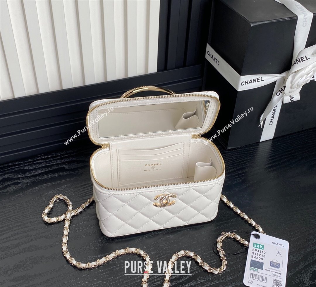 Chanel Lambskin Strass Clutch with Chain and Top Handle White 2024 AP4317 (yezi-241107125)