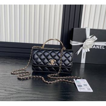 Chanel Lambskin Strass Clutch with Chain and Top Handle Black 2024 AP4293 (yezi-241107126)