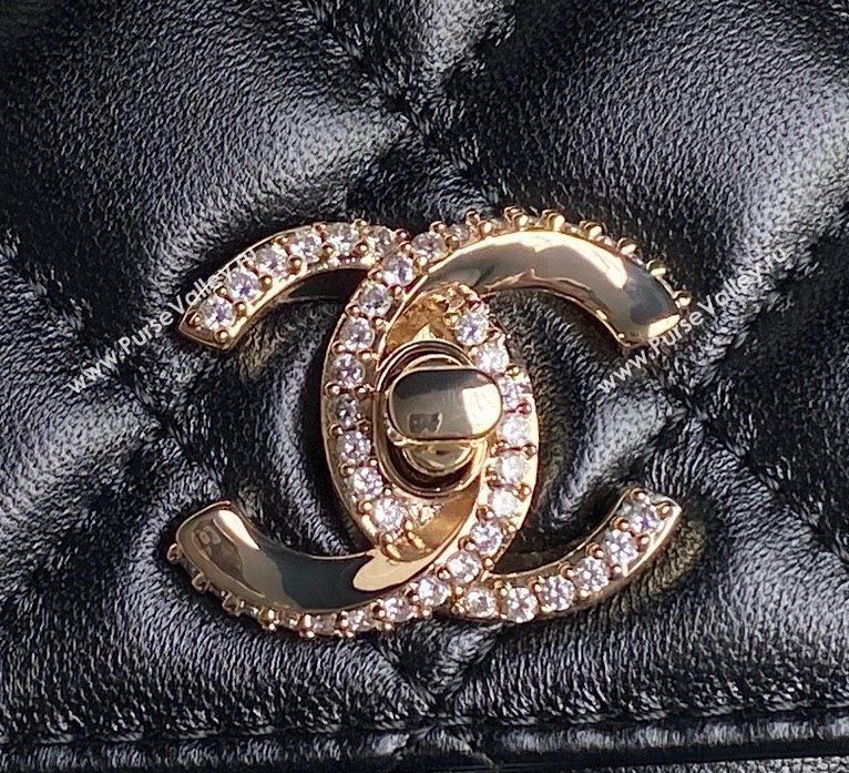 Chanel Lambskin Strass Clutch with Chain and Top Handle Black 2024 AP4293 (yezi-241107126)