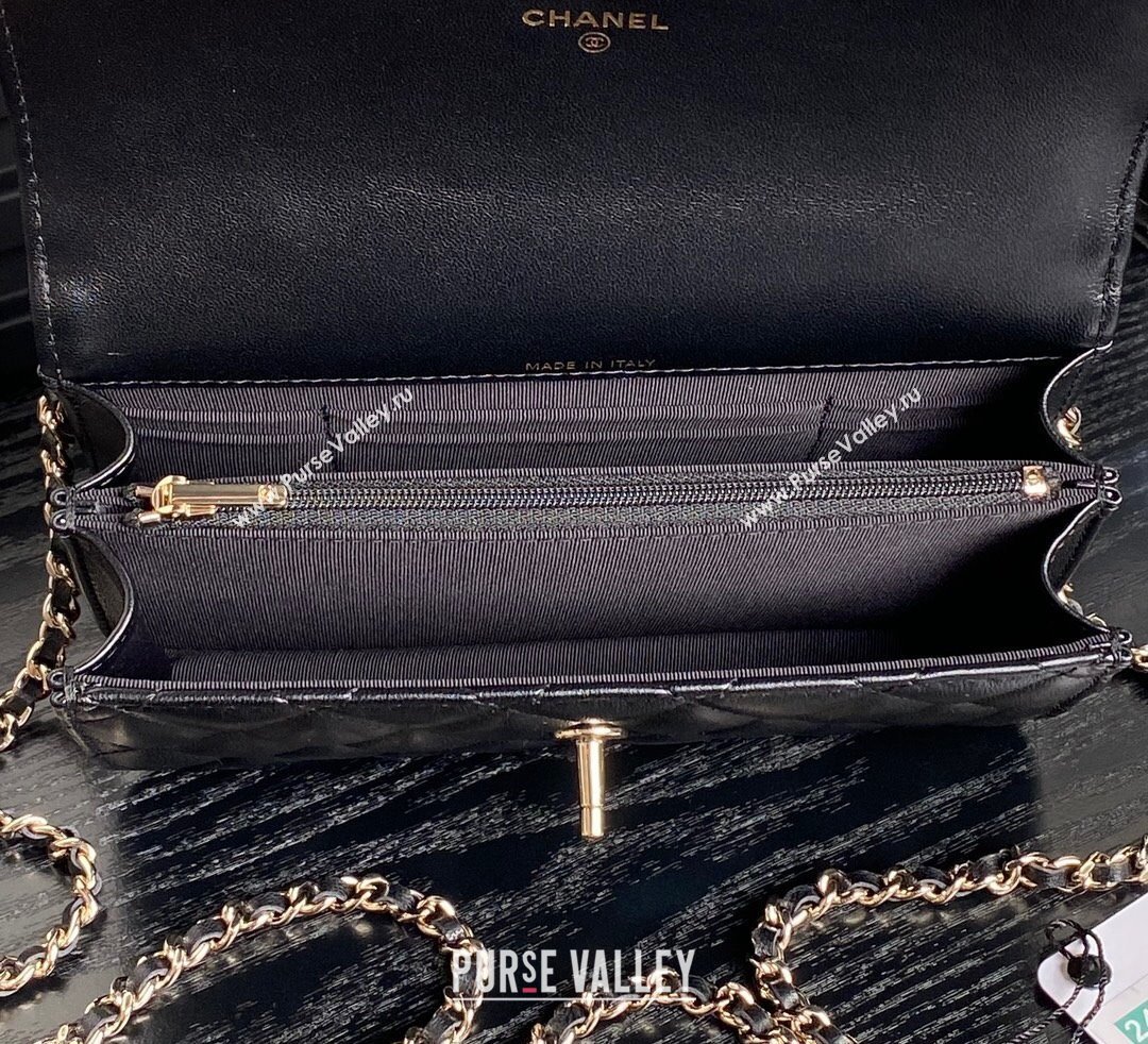 Chanel Lambskin Strass Clutch with Chain and Top Handle Black 2024 AP4293 (yezi-241107126)