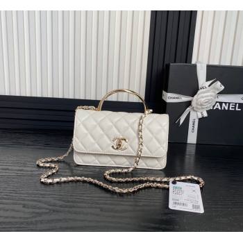 Chanel Lambskin Strass Clutch with Chain and Top Handle White 2024 AP4293 (yezi-241107127)