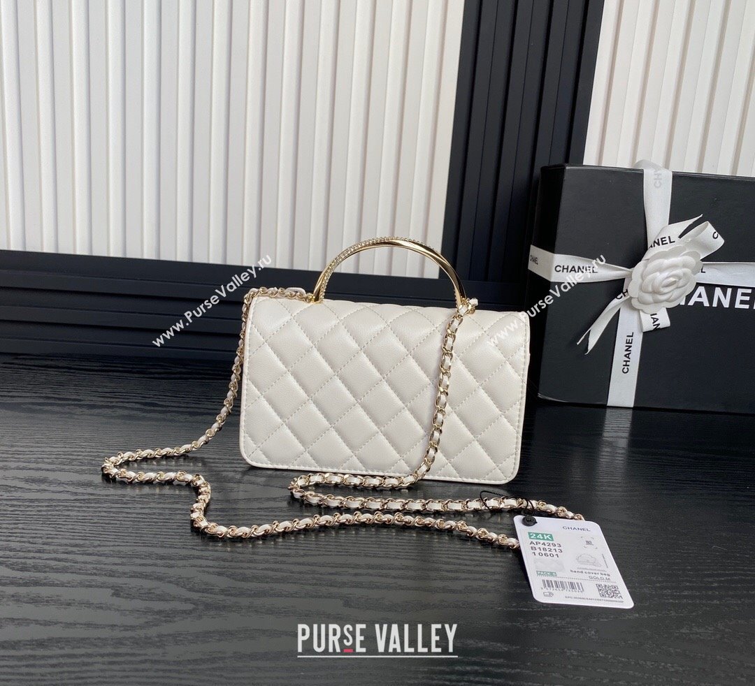 Chanel Lambskin Strass Clutch with Chain and Top Handle White 2024 AP4293 (yezi-241107127)